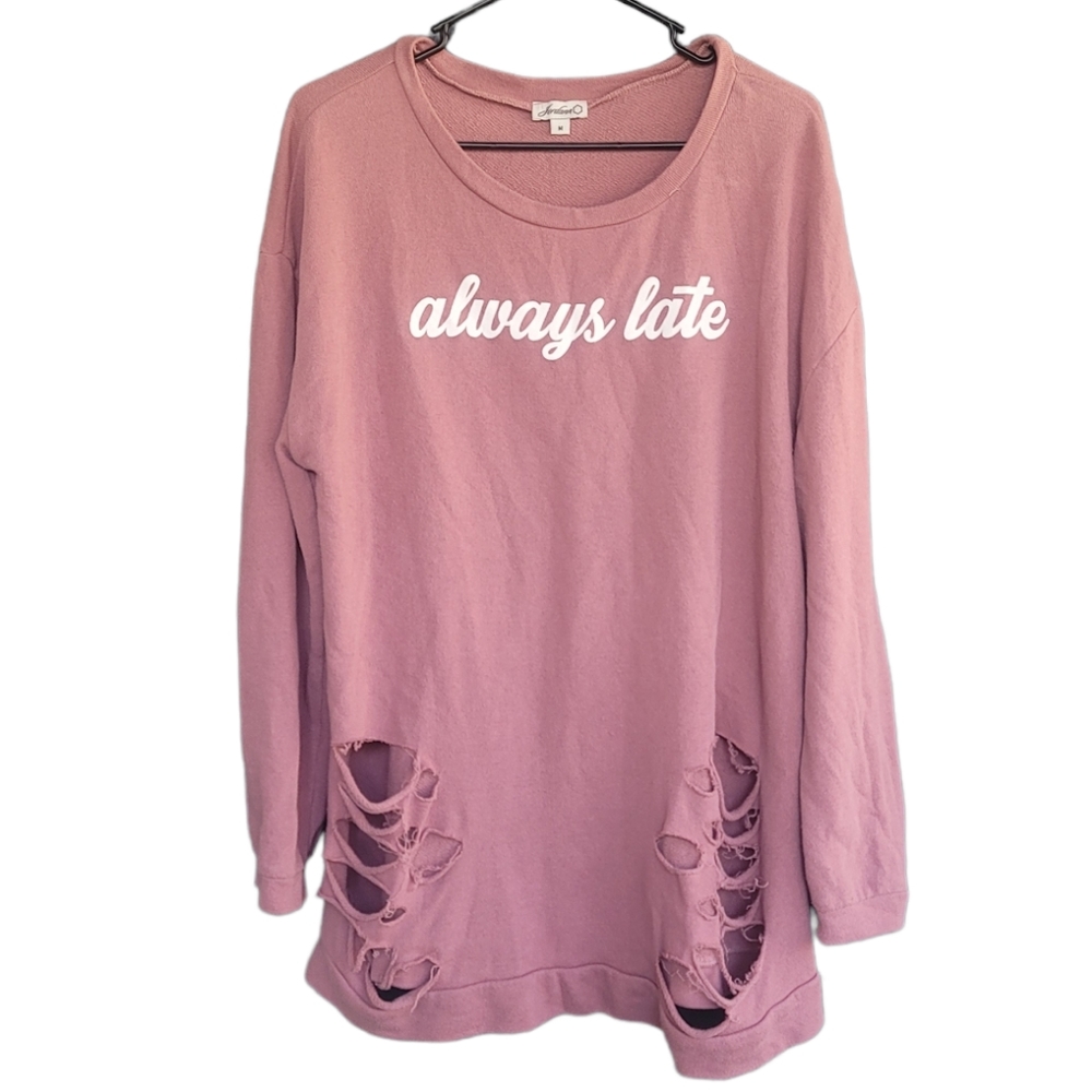 🔥SALE🔥Jordann Pink Distressed Longsleeve Always Late Sweat Shirt M